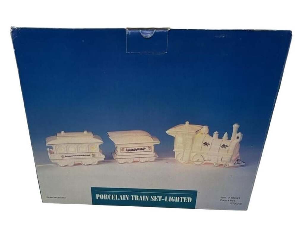 Transpac Porcelain Train Set Lighted Christmas 199543